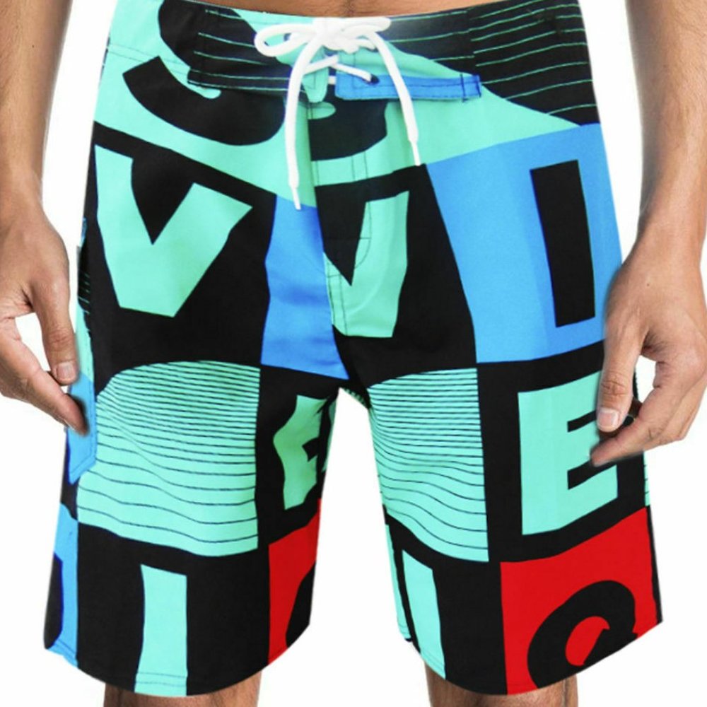 NWT LETTERS SUMMER SURF BEACH MEN SWIMWEAR TRUNKS SLIM FIT BOARD SHORTS SIZE S M